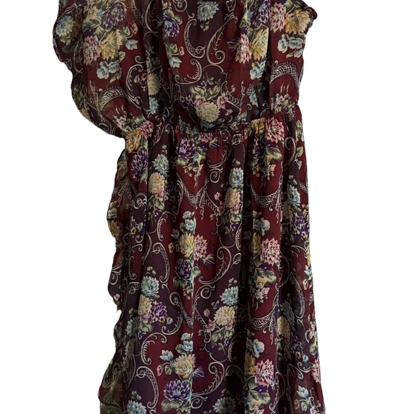 Asymmetrical Off-Shoulder Burgundy Floral Midi Dress – Size Large – NWOT - Picture 3 of 4